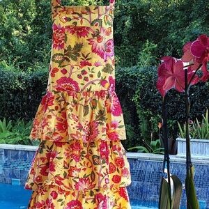 April Cornell Country French Floral Ruffle Tiered Cotton CottageCore Apron EUC
